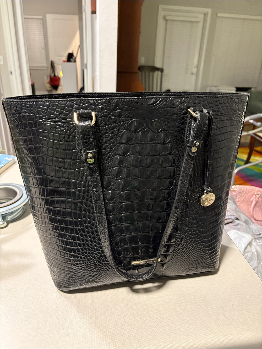 Brahmin Black Croc-Embossed Tote